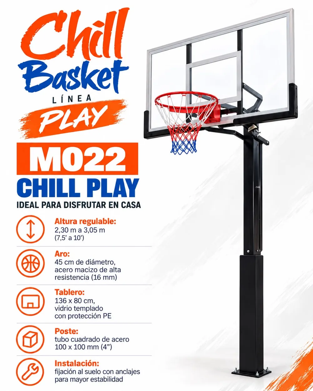 Ficha técnica del Chill Play (M022) con las mismas características que figuran en esta página